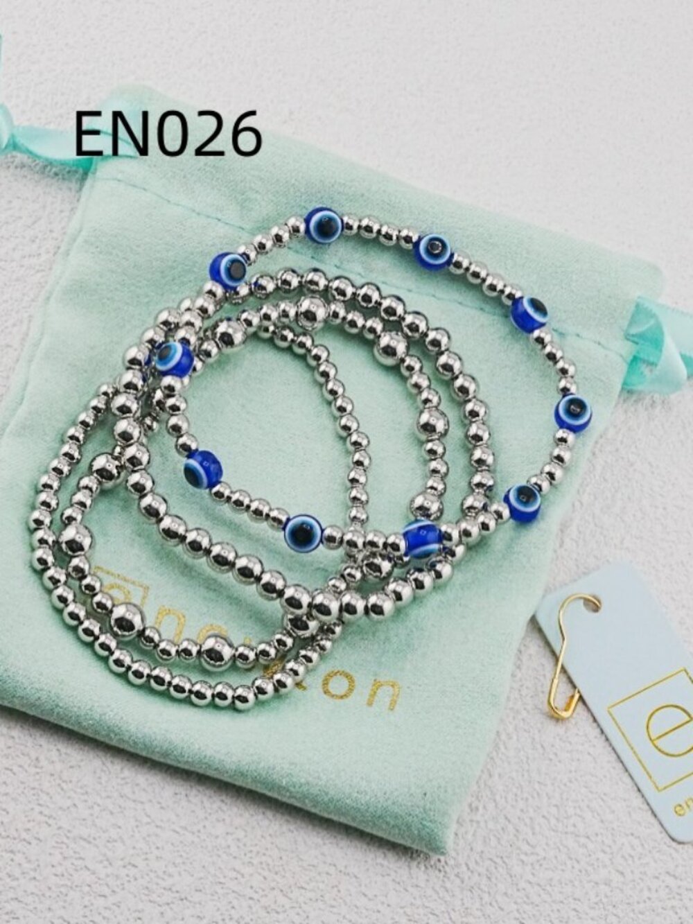 Enewton Platinum Bead & Blue Evil-Eye Bracelet Set